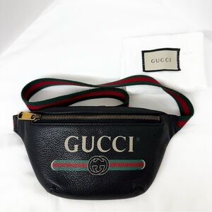 Gucci Black Belt Bag with Green and Red Accents